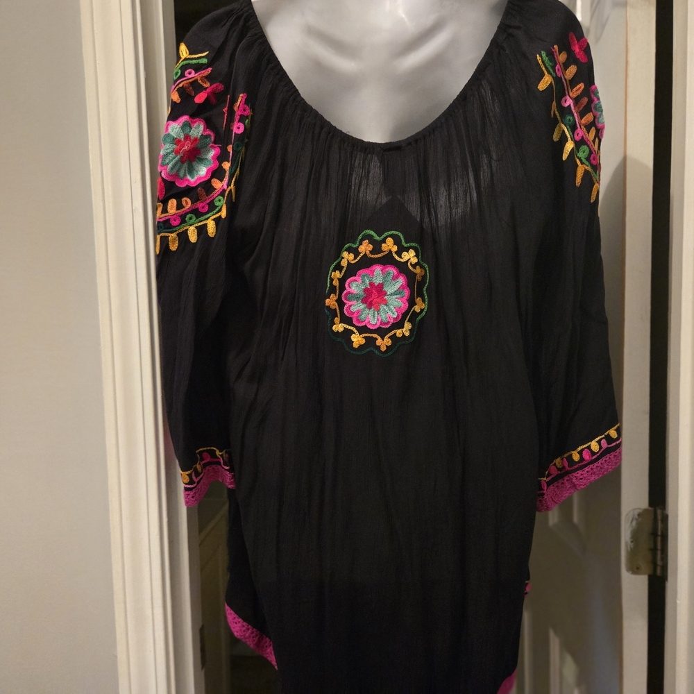 Embroidered Black Women's Top